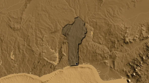 Крупный План Пограничной Зоны Бенина Выделяющийся Тёмным Наложением Карту Высоты — стоковое фото