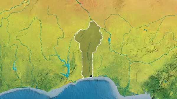 Close Benin Border Area Highlighting Dark Overlay Topographic Map Capital — Stock Photo, Image