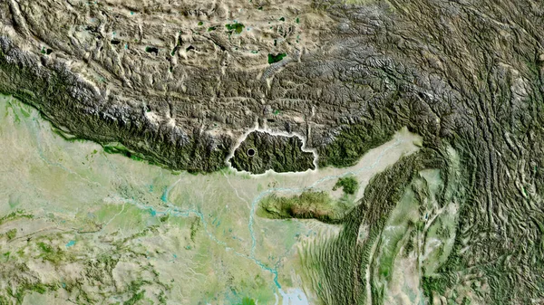 Närbild Gränsområdet Bhutan Satellitkarta Huvudpunkt Glow Runt Landet Form — Stockfoto
