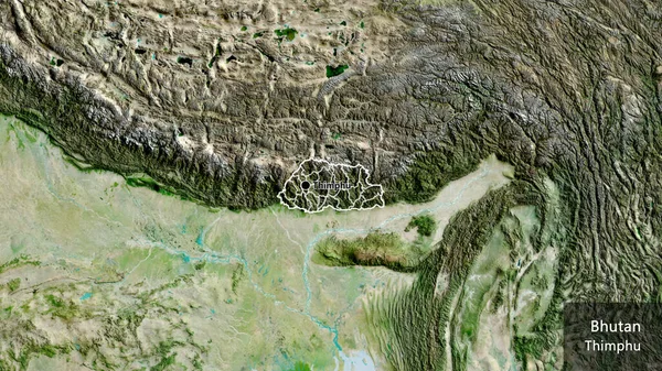 Närbild Gränsområdet Bhutan Och Dess Regionala Gränser Satellitkarta Huvudpunkt Runt — Stockfoto