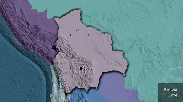 Close Bolivia Border Area Administrative Map Capital Point Bevelled Edges — Stock Photo, Image