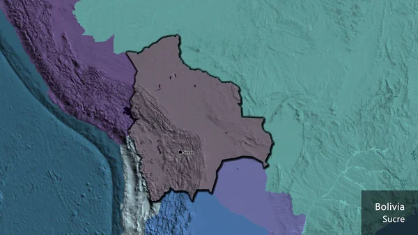 Close Bolivia Border Area Highlighting Dark Overlay Administrative Map Capital — Stock Photo, Image