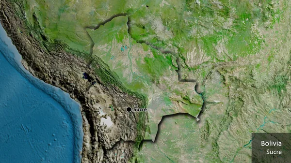Close Bolivia Border Area Satellite Map Capital Point Bevelled Edges — Stock Photo, Image
