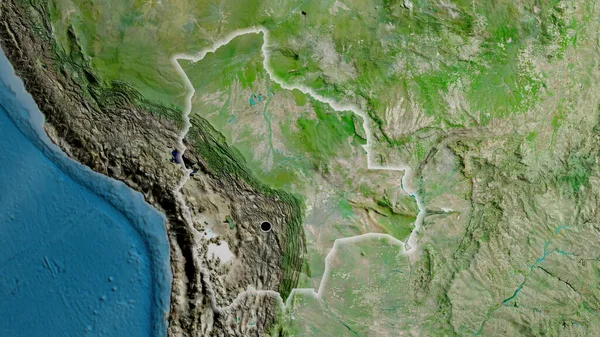 Primer Plano Zona Fronteriza Bolivia Mapa Satelital Punto Capital Brillan — Foto de Stock