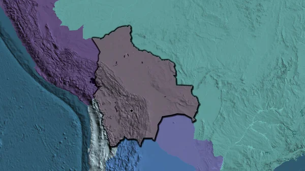 在玻利维亚边境地区进行的近距离调查显示 行政地图上有黑暗的阴影 资本点 国家形状的斜边 — 图库照片