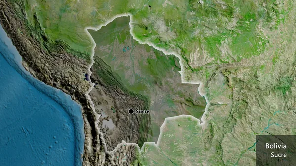Närbild Bolivias Gränsområde Med Mörk Överlagring Satellitkarta Huvudpunkt Glow Runt — Stockfoto