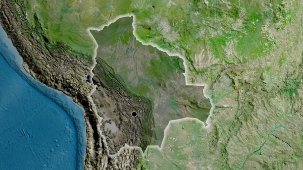 衛星地図上の暗いオーバーレイで強調ボリビア国境地域のクローズアップ 資本ポイント 全国に光る — ストック写真
