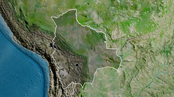 衛星地図上の暗いオーバーレイで強調ボリビア国境地域のクローズアップ 資本ポイント 全国の概要 — ストック写真