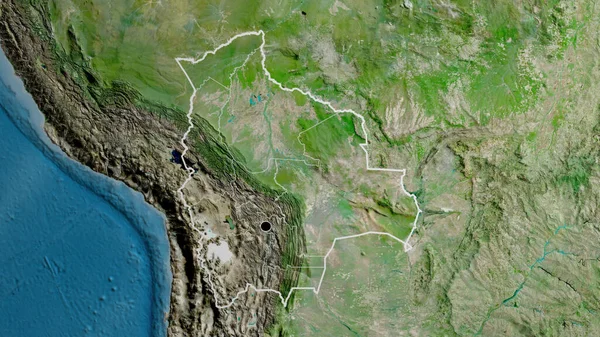 ボリビア国境地域の閉鎖と衛星地図上のその地域の境界線 資本ポイント 全国の概要 — ストック写真