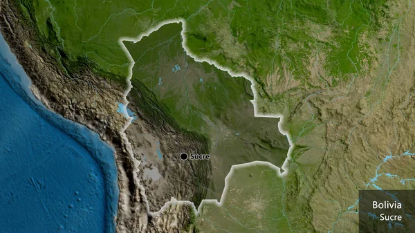 Крупним Планом Болівія Виділяє Прикордонну Зону Темним Накладанням Супутникову Карту — стокове фото