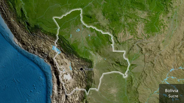 Närbild Bolivias Gränsområde Satellitkarta Huvudpunkt Glow Runt Landet Form Landets — Stockfoto