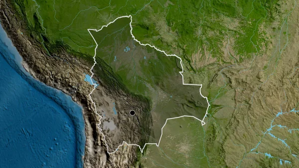 Крупный План Приграничной Зоны Боливии Выделяющийся Тёмным Наложением Спутниковую Карту — стоковое фото