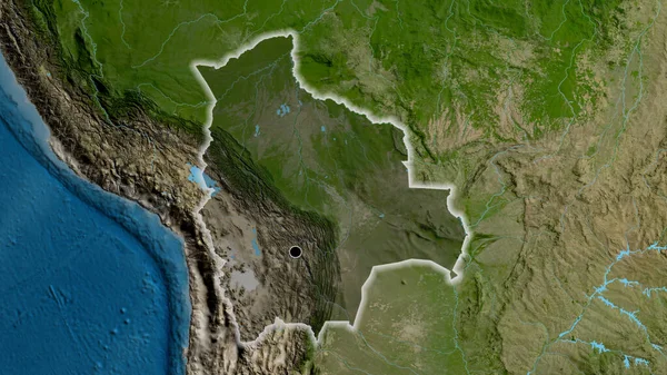 볼리비아 지역의 촬영은 지도에 오버레이로 조명되고 전국을 누비며 젓는다 — 스톡 사진