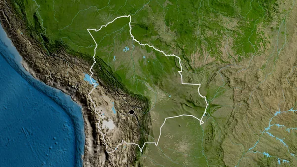 Nahaufnahme Des Bolivianischen Grenzgebiets Auf Einer Satellitenkarte Kapitalpunkt Umrisse Rund — Stockfoto