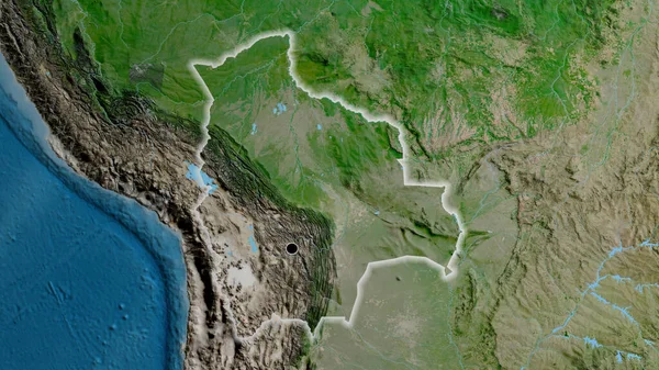 Närbild Bolivias Gränsområde Satellitkarta Huvudpunkt Glow Runt Landet Form — Stockfoto