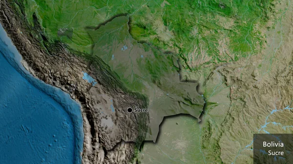 Närbild Bolivias Gränsområde Med Mörk Överlagring Satellitkarta Huvudpunkt Skalade Kanter — Stockfoto