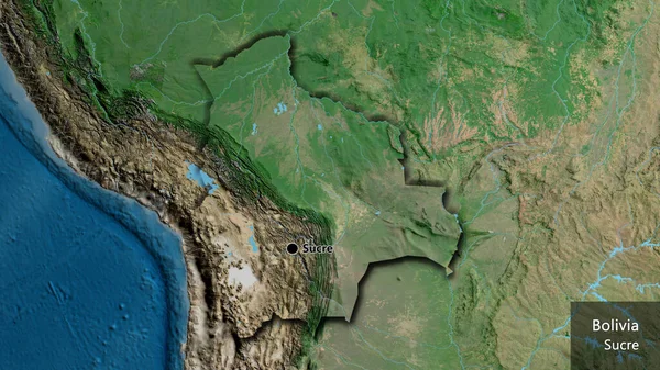 Close Área Fronteira Bolívia Mapa Satélite Ponto Capital Bordas Chanfradas — Fotografia de Stock