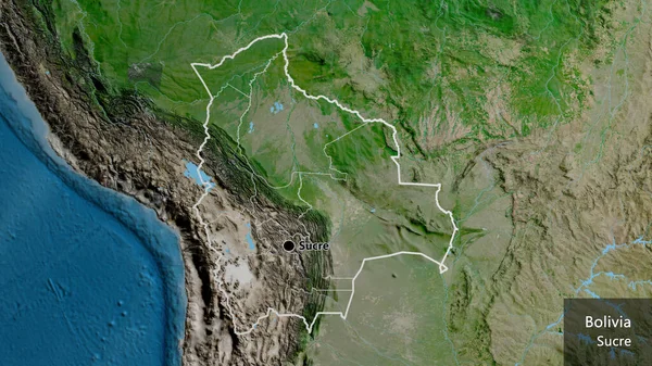 Närbild Bolivias Gränsområde Och Dess Regionala Gränser Satellitkarta Huvudpunkt Runt — Stockfoto