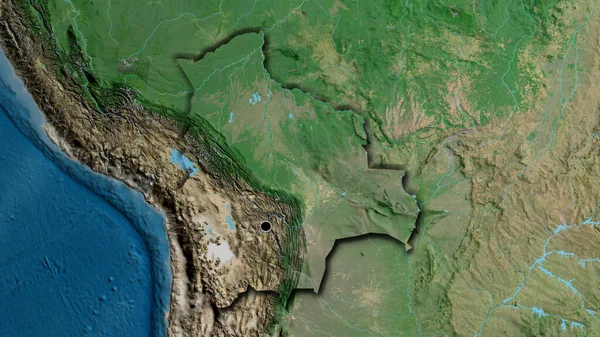 在卫星地图上对玻利维亚边境地区进行了近距离调查 资本点 国家形状的斜边 — 图库照片