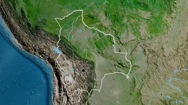 Close Área Fronteiriça Bolívia Suas Fronteiras Regionais Mapa Satélite Ponto — Fotografia de Stock