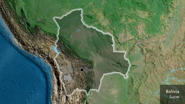 Zbliżenie Boliwijskiej Strefy Przygranicznej Ciemną Pokrywą Mapie Satelitarnej Główny Punkt — Zdjęcie stockowe