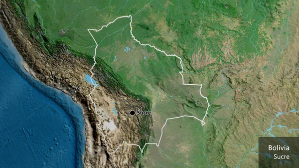 Close Bolivia Border Area Satellite Map Capital Point Outline Country — Stock Photo, Image