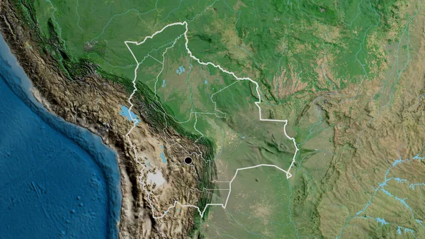 在卫星地图上对玻利维亚边境地区及其区域边界进行了密切监视 资本点 国家形貌概述 — 图库照片