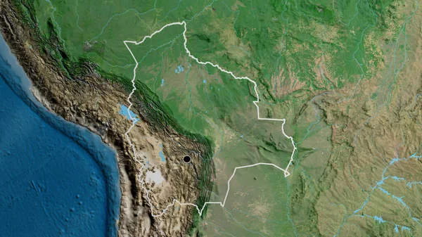 Närbild Bolivias Gränsområde Satellitkarta Huvudpunkt Skissera Runt Landet Form — Stockfoto