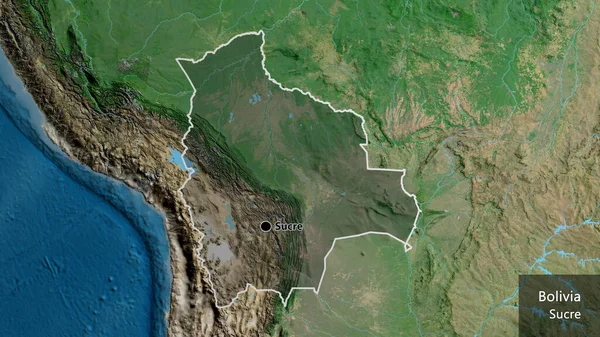 Крупним Планом Болівія Виділяє Прикордонну Зону Темним Накладанням Супутникову Карту — стокове фото