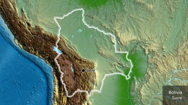 Крупный План Границы Боливией Физической Карте Отличный Момент Светится Вокруг — стоковое фото