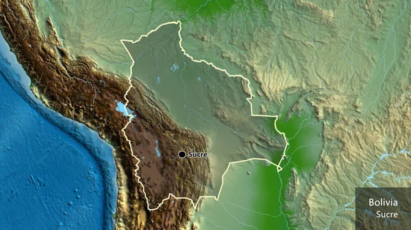 Close Bolivia Border Area Highlighting Dark Overlay Physical Map Capital — Stock Photo, Image