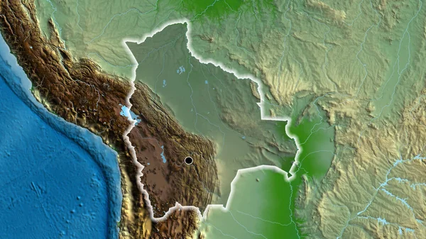 Detailní Záběr Bolivijské Hraniční Oblasti Zvýrazňující Tmavou Vrstvu Fyzické Mapě — Stock fotografie