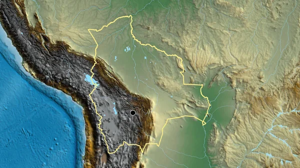救援地図上のボリビア国境地帯の閉鎖 資本ポイント 全国の概要 — ストック写真