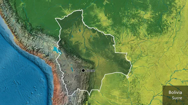 Крупный План Приграничной Зоны Боливии Выделяющийся Тёмным Наложением Топографическую Карту — стоковое фото