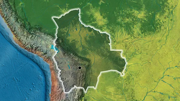 地形図上の暗いオーバーレイで強調ボリビア国境地域のクローズアップ 資本ポイント 全国に光る — ストック写真