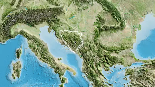 Близько Прикордонної Території Боснії Герцеговини Супутниковій Карті Столична Точка Світло — стокове фото