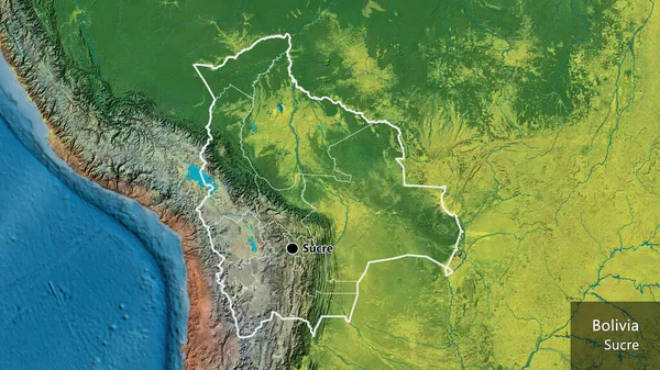 Close Área Fronteiriça Bolívia Suas Fronteiras Regionais Mapa Topográfico Ponto — Fotografia de Stock