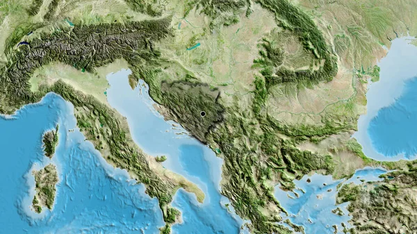 波斯尼亚和黑塞哥维那边境地区的特写镜头 用卫星地图上的黑暗阴影突出显示 资本点 国家形状的斜边 — 图库照片