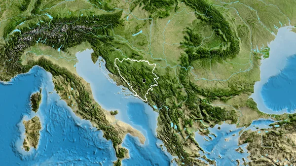 Close Bosnia Herzegovina Border Area Satellite Map Capital Point Outline — Stock Photo, Image