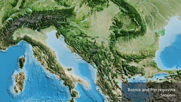Primer Plano Zona Fronteriza Bosnia Herzegovina Mapa Por Satélite Punto —  Fotos de Stock