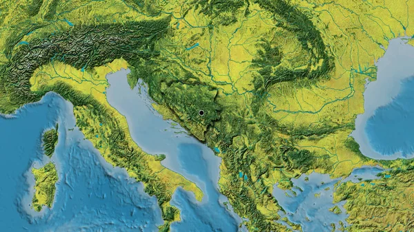 Close Bosnia Herzegovina Border Area Topographic Map Capital Point Bevelled — Stock Photo, Image