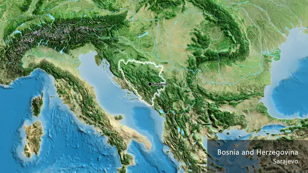 Близько Прикордонної Території Боснії Герцеговини Супутниковій Карті Столична Точка Світиться — стокове фото