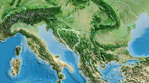 Detailní Záběr Hraniční Oblasti Bosny Hercegoviny Satelitní Mapě Fakt Záře — Stock fotografie