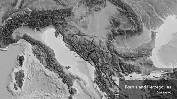 Gri Tonlu Bir Haritada Bosna Hersek Sınır Bölgesinin Yakın Çekimleri — Stok fotoğraf