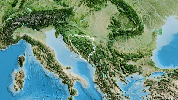 在卫星地图上对波斯尼亚和黑塞哥维那边境地区进行密切监视 资本点 风靡全国 — 图库照片