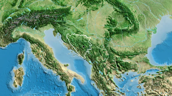 Detailní Záběr Hraniční Oblasti Bosny Hercegoviny Satelitní Mapě Fakt Obrys — Stock fotografie