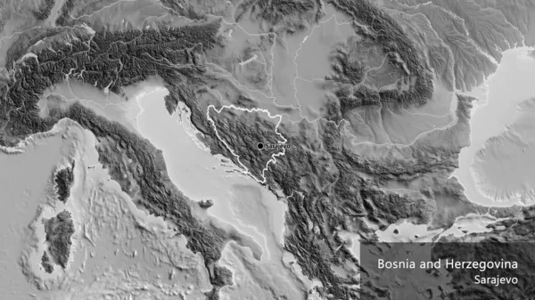 Gri Tonlu Bir Haritada Bosna Hersek Sınır Bölgesinin Yakın Çekimleri — Stok fotoğraf