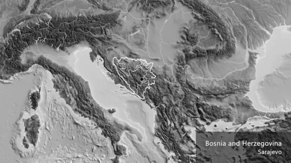 Bosna Hersek Sınır Bölgesi Bölgesel Sınırlarına Gri Tonlu Bir Harita — Stok fotoğraf