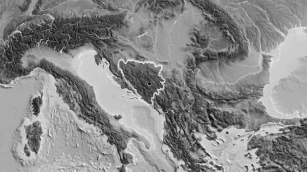 Крупный План Приграничной Зоны Боснии Герцеговины Темным Накладыванием Карту Сером — стоковое фото