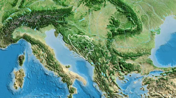 在卫星地图上对波斯尼亚和黑塞哥维那边境地区及其区域边界进行密切监视 资本点 国家形貌概述 — 图库照片